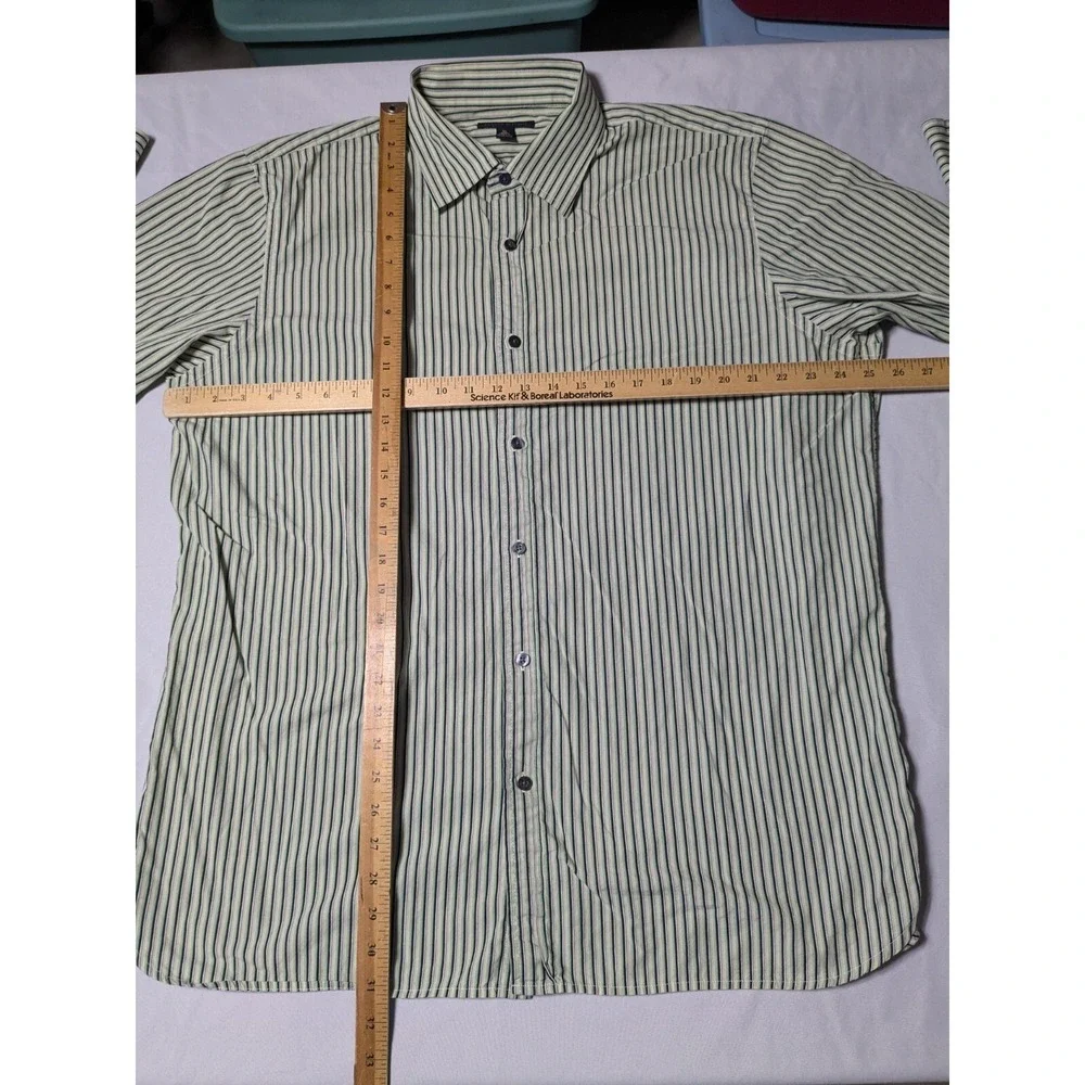 VTG BANANA REPUBLIC Men Size‎ XL Green Striped Cotton Button-Up Shirt